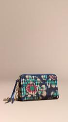 Burberry Tie-dye Print Horseferry Check And Leather Clutch Bag