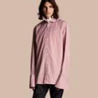 Burberry Burberry Ruff Collar Striped Cotton Shirt, Size: 38, Red