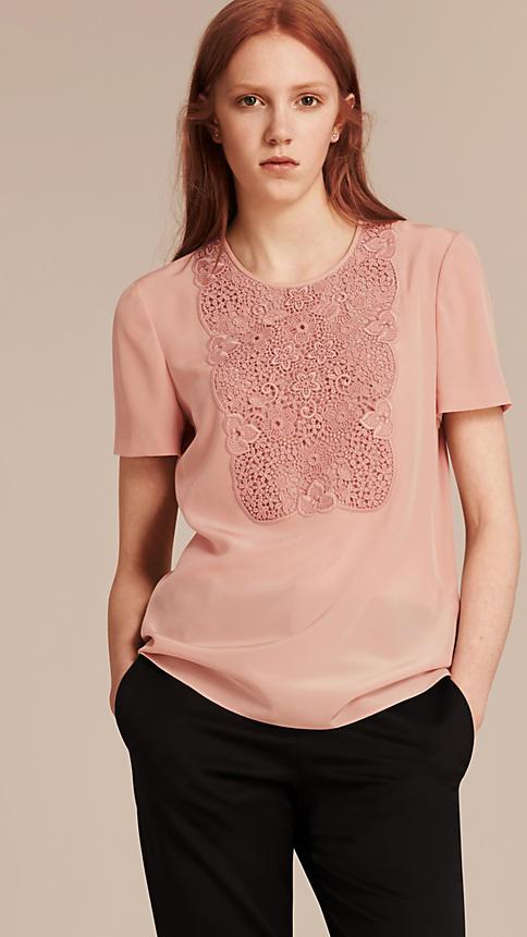 Burberry Lace Panel Silk Top