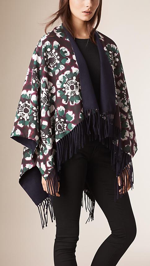 Burberry Floral Tie-dye Print Cotton Silk Poncho