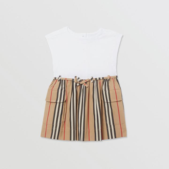 Burberry Burberry Childrens Icon Stripe Cotton Dress, Size: 2y, White