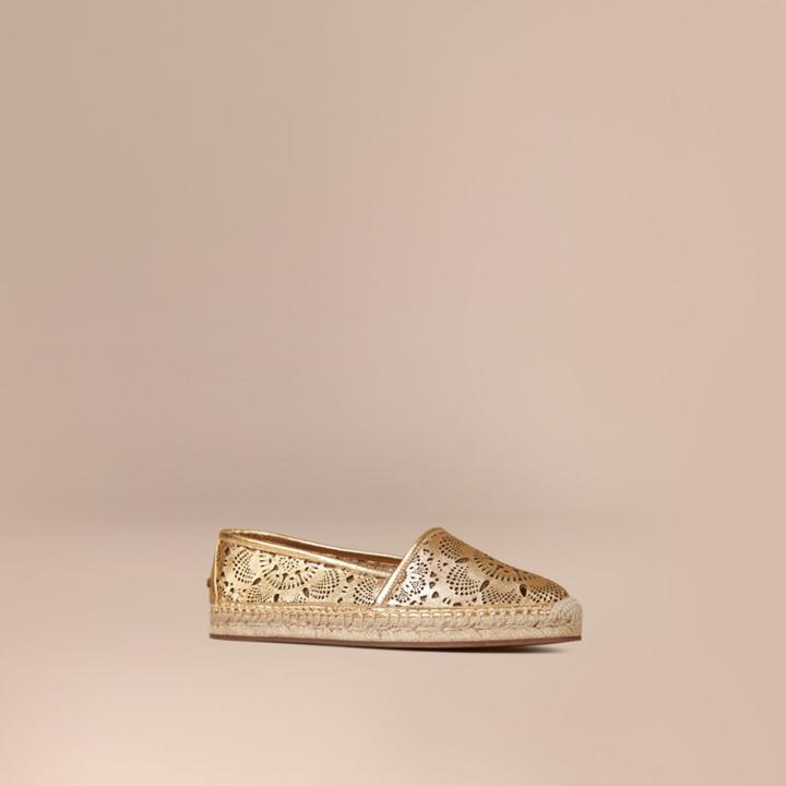 Burberry Burberry Laser-cut Lambskin Espadrilles, Size: 34, Yellow