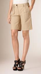 Burberry Pleat Detail Cotton Blend Utility Shorts