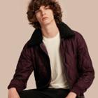 Burberry Military Quilt Wool Jacket With Shearling Collar
