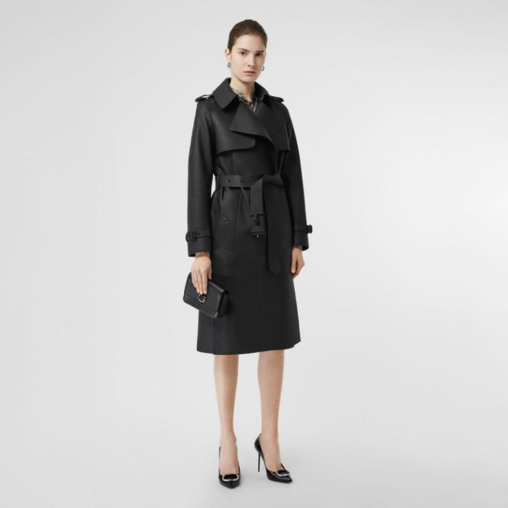 Burberry Burberry Lambskin Wrap Trench Coat, Size: 02, Black