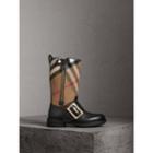 Burberry Burberry House Check Buckle Detail Leather Boots, Size: 39, Brown