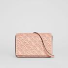 Burberry Burberry Perforated Logo Leather Wallet With Detachable Strap, Pink