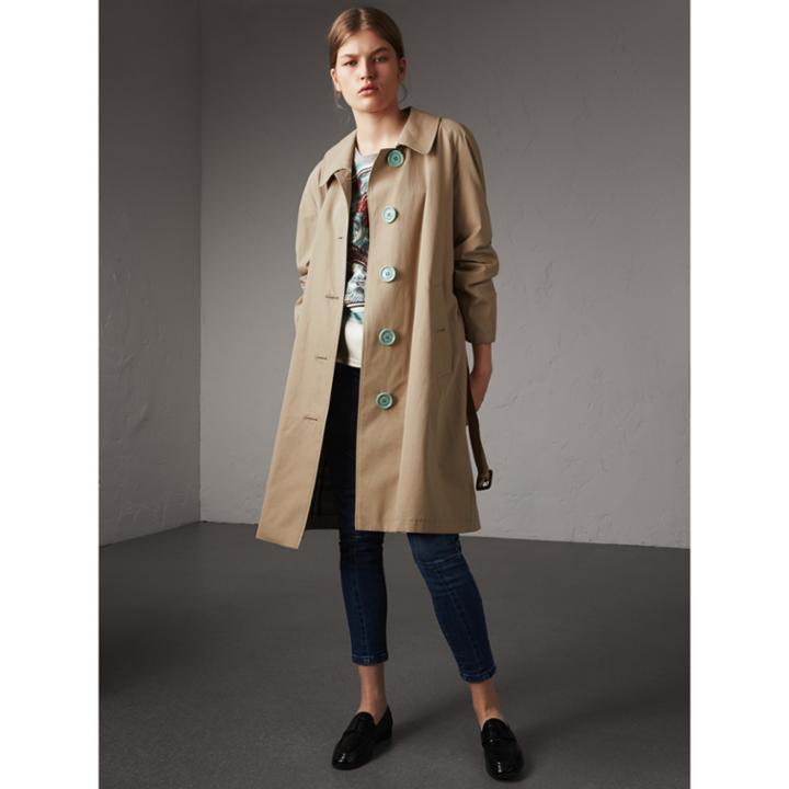 Burberry Burberry Resin Button Cotton Gabardine Trench Coat, Size: 04, Yellow