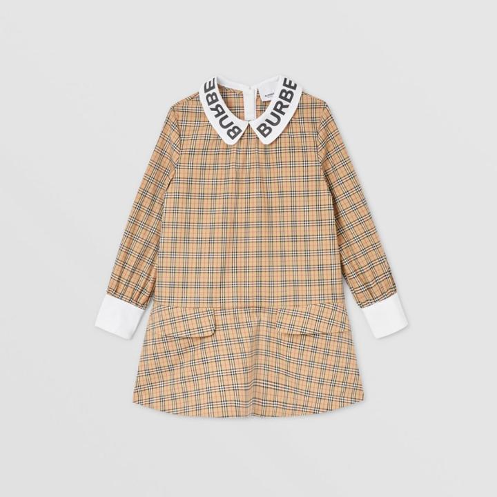 Burberry Burberry Childrens Logo Print Collar Check Stretch Cotton Dress, Size: 6y