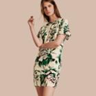 Burberry Burberry Peony Rose Silk Shift Dress With Ruffle Sleeves, Size: 08, Green