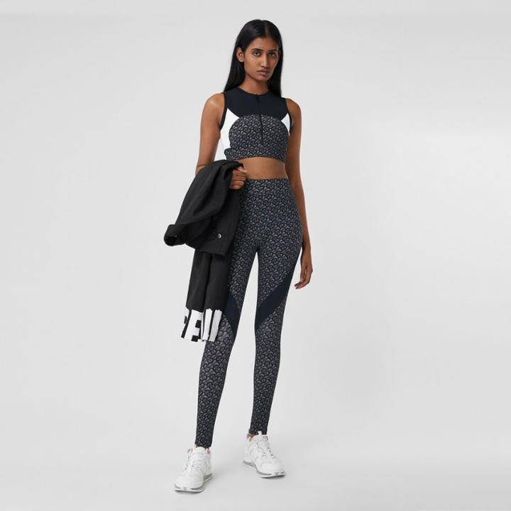 Burberry Burberry Colour Block Monogram Print Cropped Top, Size: S, Grey