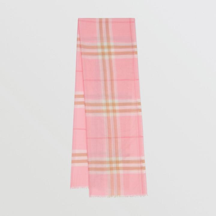 Burberry Burberry Lightweight Check Wool Silk Scarf, Pink