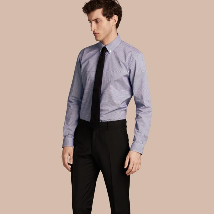Burberry Burberry Modern Fit Button-down Collar Gingham Cotton Poplin Shirt, Size: 16.5, Blue