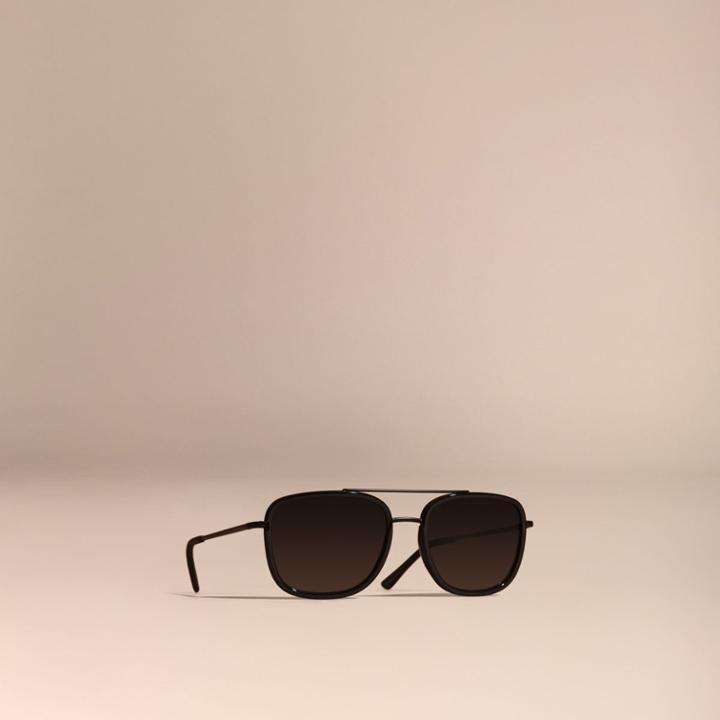 Burberry Burberry Square Frame Acetate And Leather Sunglasses, Black