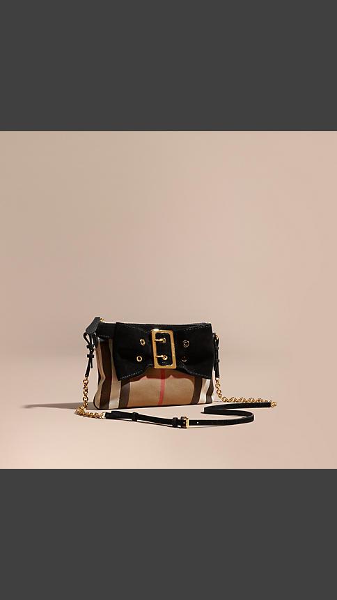 Burberry House Check Clutch Bag With Suede Buckled Bow