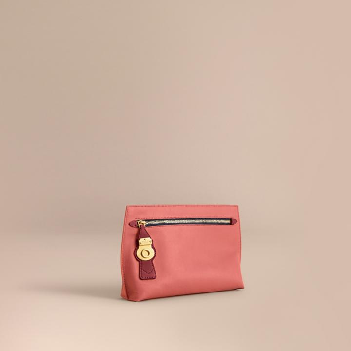 Burberry Burberry Two-tone Trench Leather Wristlet Pouch, Pink