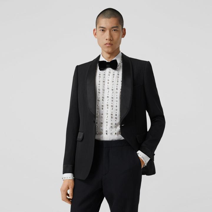Burberry Burberry English Fit Silk Trim Wool Tailored Jacket, Size: 50r, Black