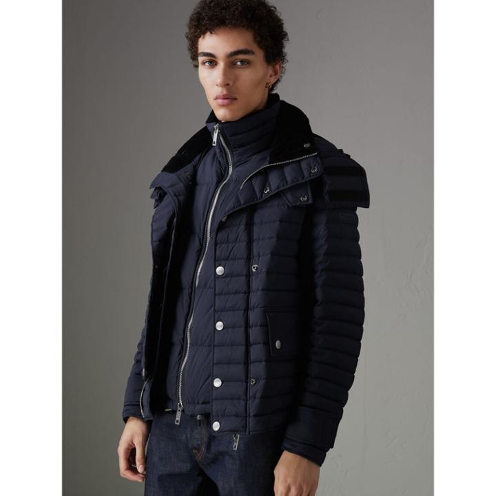 Burberry Burberry Corduroy Collar Down-filled Jacket With Detachable Gilet, Size: 44, Blue