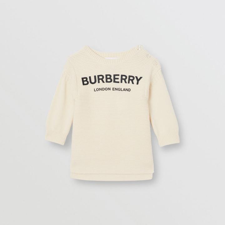 Burberry Burberry Childrens Logo Print Rib Knit Merino Wool Sweater Dress, Size: 12m, White