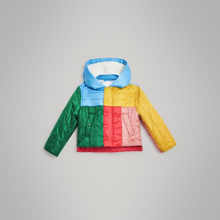 Burberry Burberry Colour Block Quilted Hooded Puffer Jacket, Size: 14y, Orange