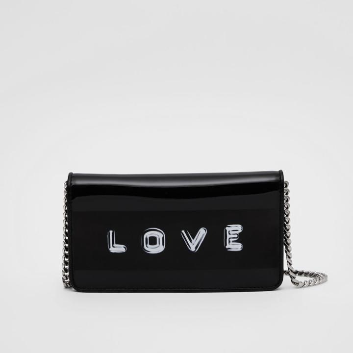 Burberry Burberry Tape Print Laminated Phone Wallet With Strap, Black