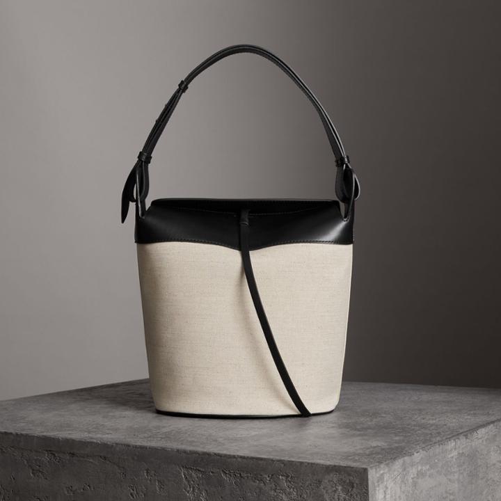 Burberry Burberry The Large Cotton Linen And Leather Bucket Bag, Black