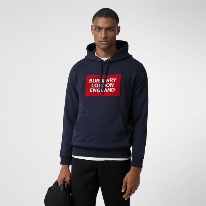 Burberry Burberry Logo Appliqu Cotton Hoodie, Blue