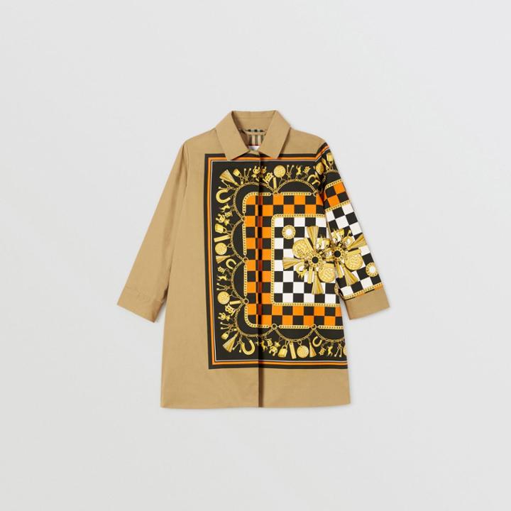 Burberry Burberry Childrens Scarf Print Cotton Twill Car Coat, Size: 12y, Beige