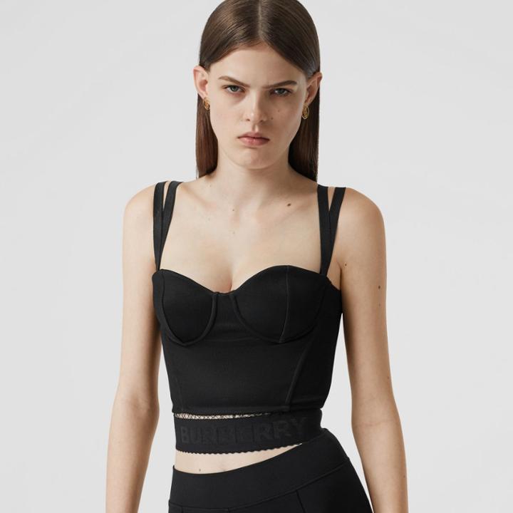 Burberry Burberry Logo Detail Stretch Jersey Corset Top, Size: 02, Black