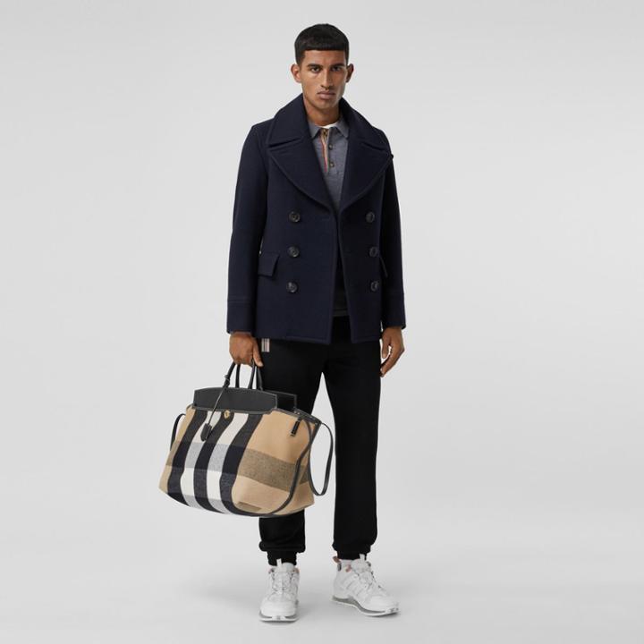 Burberry Burberry Wool Blend Pea Coat, Size: 36, Blue
