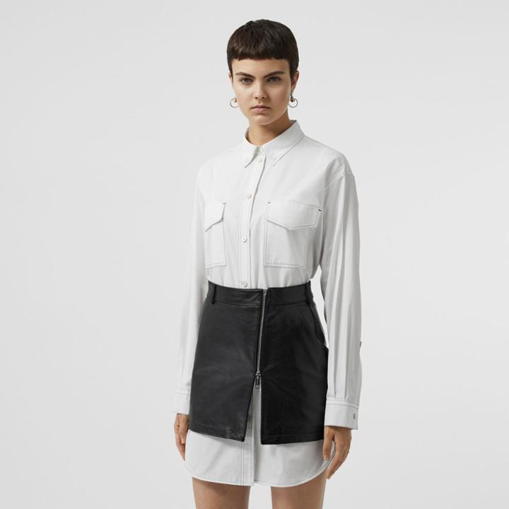 Burberry Burberry Topstitch Detail Cotton Poplin Shirt Dress, Size: 06, White
