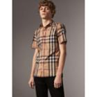 Burberry Burberry Short-sleeved Check Stretch Cotton Shirt, Size: Xs, Brown