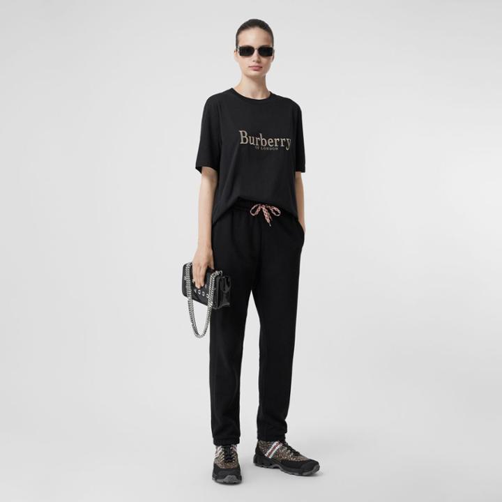 Burberry Burberry Embroidered Archive Logo Cotton T-shirt, Black