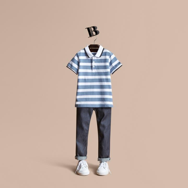 Burberry Burberry Striped Cotton Polo Shirt, Size: 14y, Blue