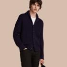 Burberry Burberry Shawl Collar Ribbed Wool Silk Cardigan, Size: Xl, Blue