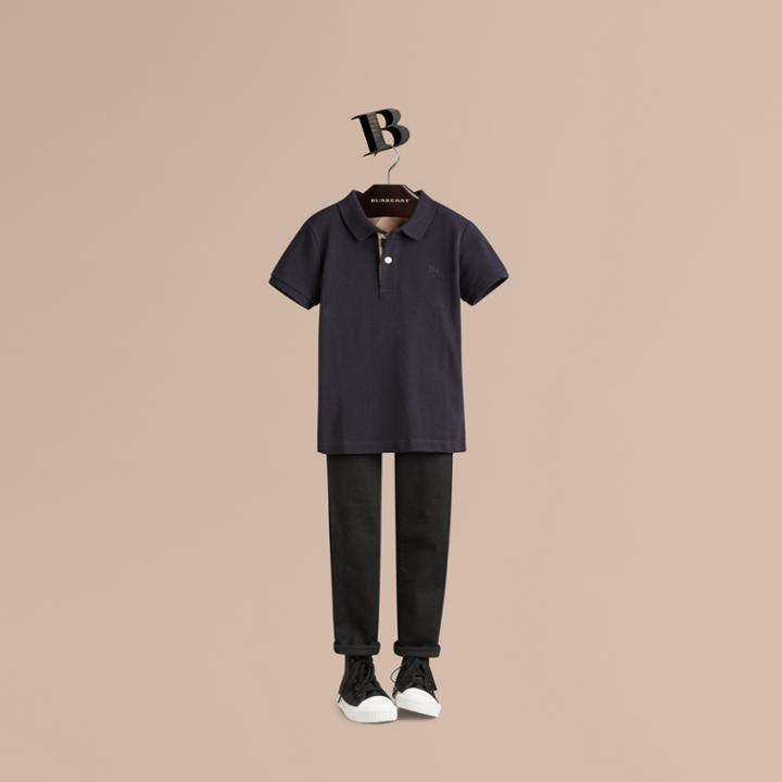 Burberry Burberry Check Placket Polo Shirt, Size: 14y, Blue