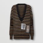 Burberry Burberry Montage Print Striped Mohair Wool Blend Sweater, Black