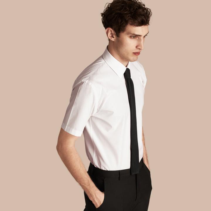 Burberry Burberry Modern Fit Short-sleeved Cotton Poplin Shirt, Size: 15, White