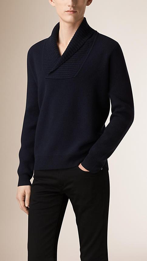 Burberry Shawl Neck Wool Cashmere Sweater