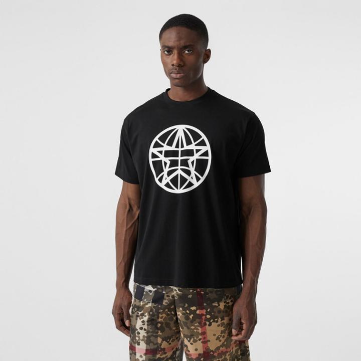 Burberry Burberry Globe Graphic Cotton Oversized T-shirt, Size: M, Black