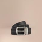 Burberry Burberry Reversible Horseferry Check And Leather Belt, Size: 90, Black