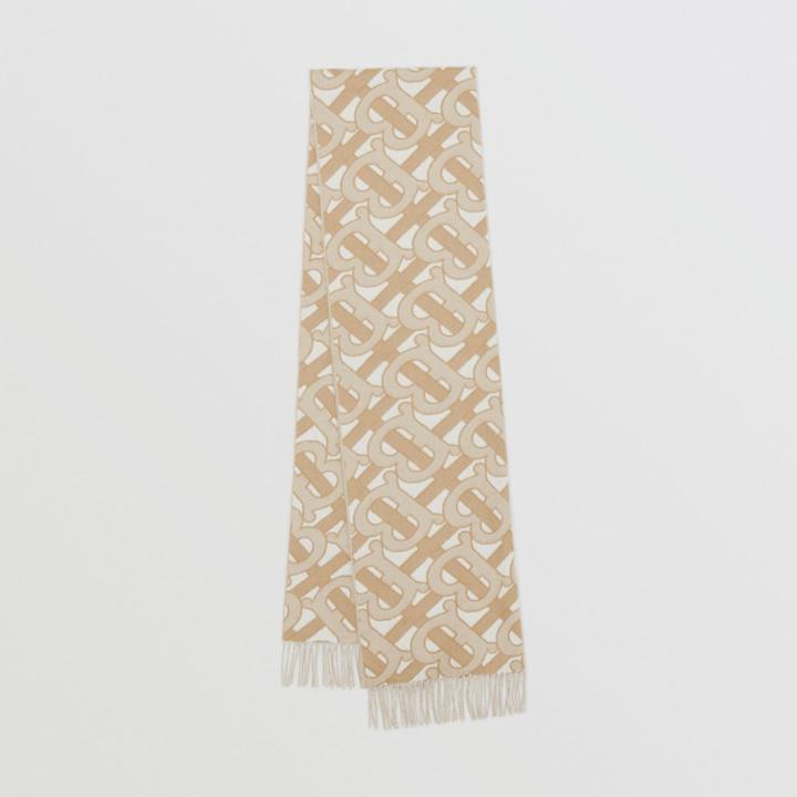 Burberry Burberry Monogram Cashmere Jacquard Scarf, Beige