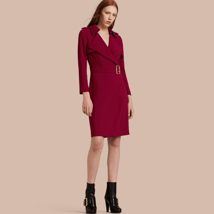 Burberry Burberry Buckle Detail Satin-back Crepe Trench Dress, Size: 12, Red