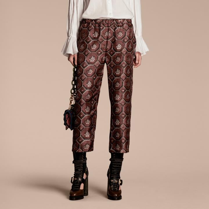 Burberry Burberry Geometric Wallpaper Print Silk Twill Cropped Pyjama-style Trousers, Size: 46, Red
