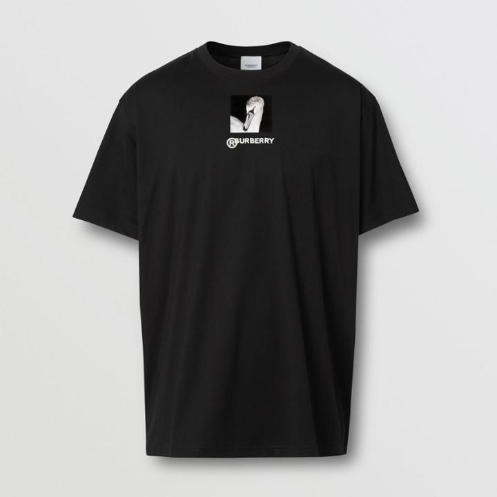 Burberry Burberry Swan And Logo Print Cotton Oversized T-shirt
