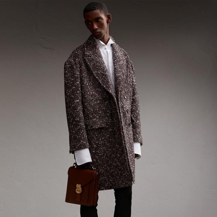 Burberry Burberry Wool Mohair Blend Tweed Topcoat, Size: 38, Grey
