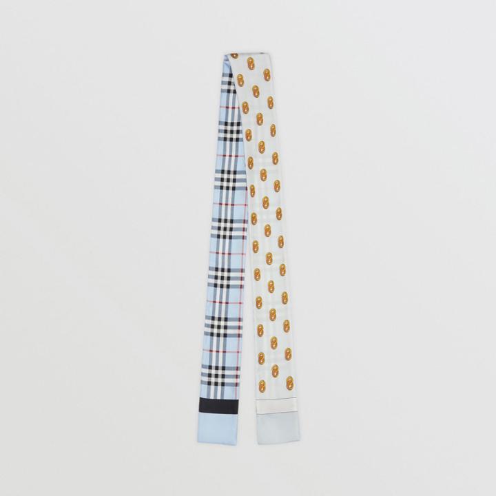 Burberry Burberry Vintage Check And Link Print Silk Skinny Scarf, Blue