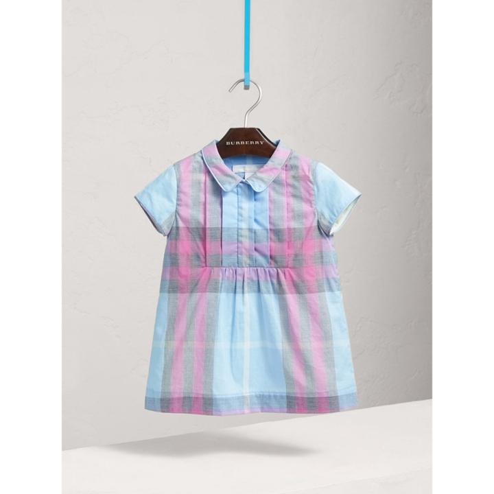 Burberry Burberry Pleated Bib Check Cotton Dress, Size: 2y, Blue