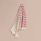 Burberry Burberry Lace And Breton Stripe Print Cashmere Silk Scarf, White