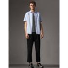 Burberry Burberry Check Detail Short-sleeved Cotton Oxford Shirt, Size: M, Blue